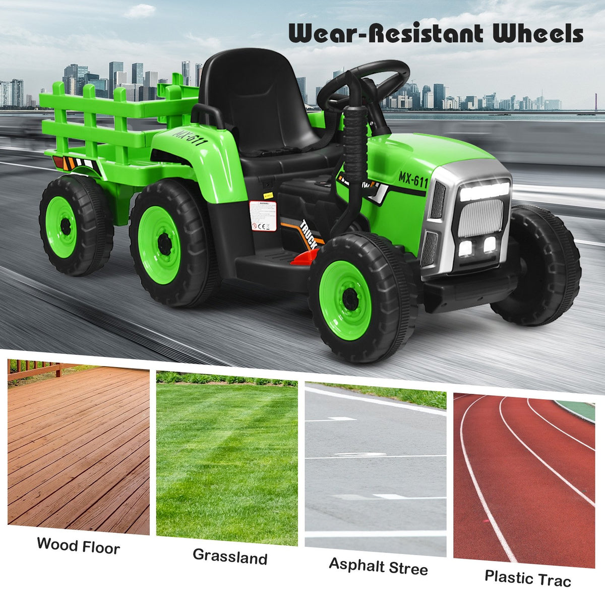 12V Ride on Tractor with 3-Gear-Shift Ground Loader for Kids 3+ Years Old-Green view 8