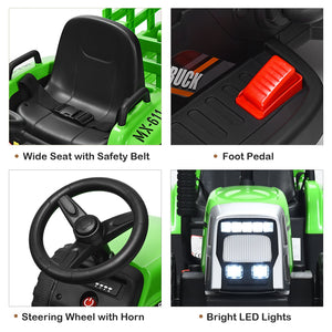 12V Ride on Tractor with 3-Gear-Shift Ground Loader for Kids 3+ Years Old-Green view 9