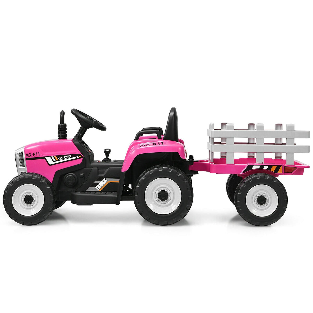 12V Ride on Tractor with 3-Gear-Shift Ground Loader for Kids 3+ Years Old-Pink view 4
