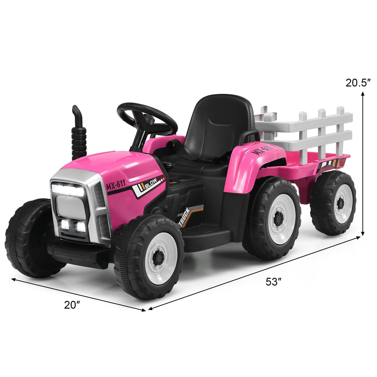12V Ride on Tractor with 3-Gear-Shift Ground Loader for Kids 3+ Years Old-Pink view 5