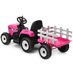 12V Ride on Tractor with 3-Gear-Shift Ground Loader for Kids 3+ Years Old-Pink view 7