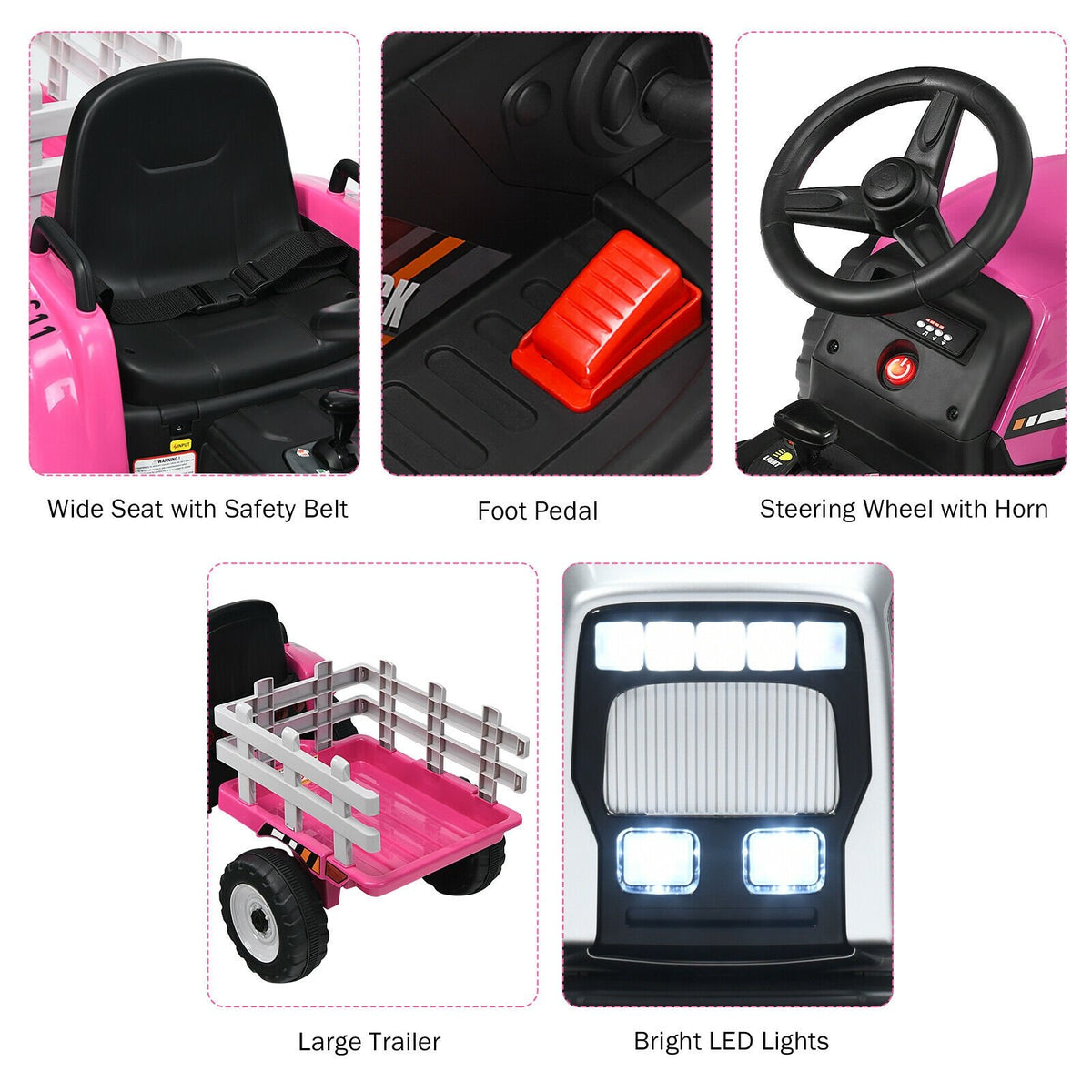 12V Ride on Tractor with 3-Gear-Shift Ground Loader for Kids 3+ Years Old-Pink view 8