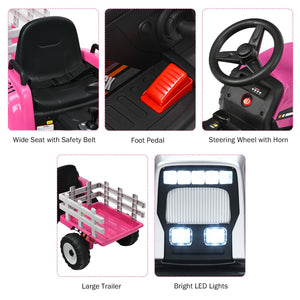 12V Ride on Tractor with 3-Gear-Shift Ground Loader for Kids 3+ Years Old-Pink view 8