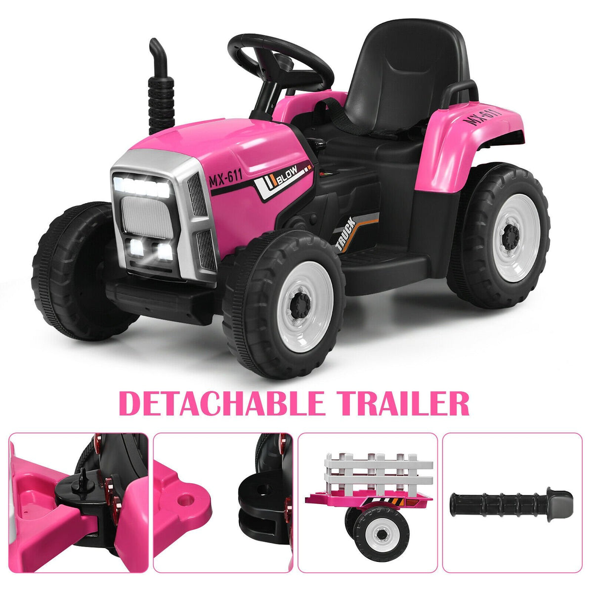 12V Ride on Tractor with 3-Gear-Shift Ground Loader for Kids 3+ Years Old-Pink view 9