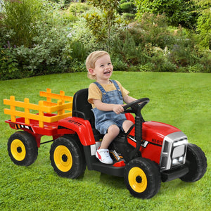 12V Ride on Tractor with 3-Gear-Shift Ground Loader for Kids 3+ Years Old-Red view 2