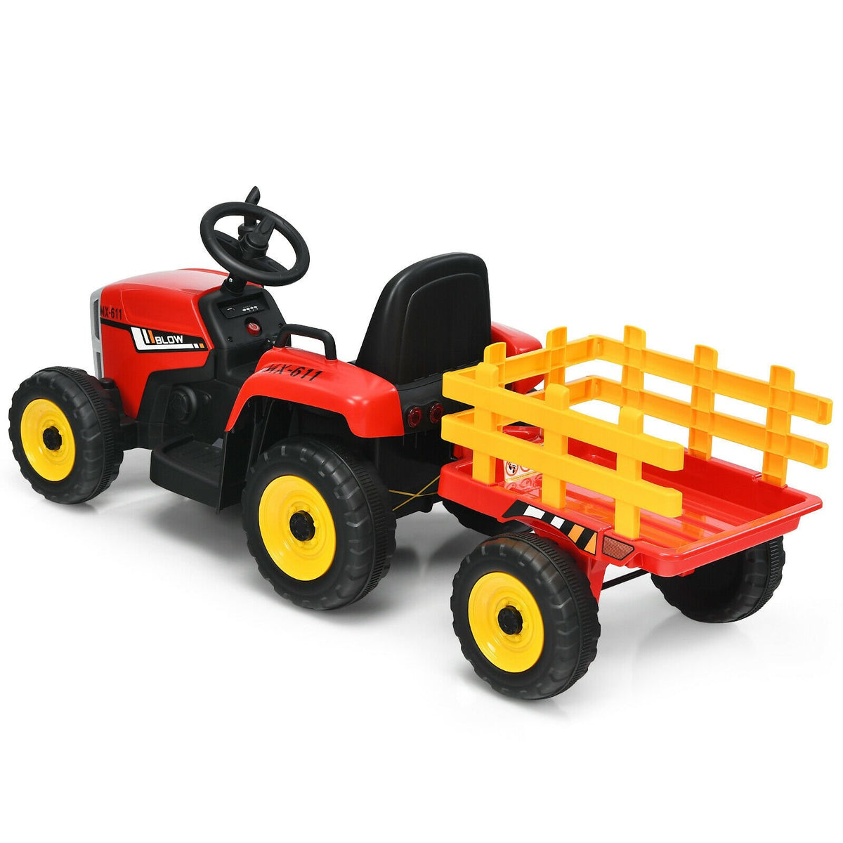 12V Ride on Tractor with 3-Gear-Shift Ground Loader for Kids 3+ Years Old-Red view 4