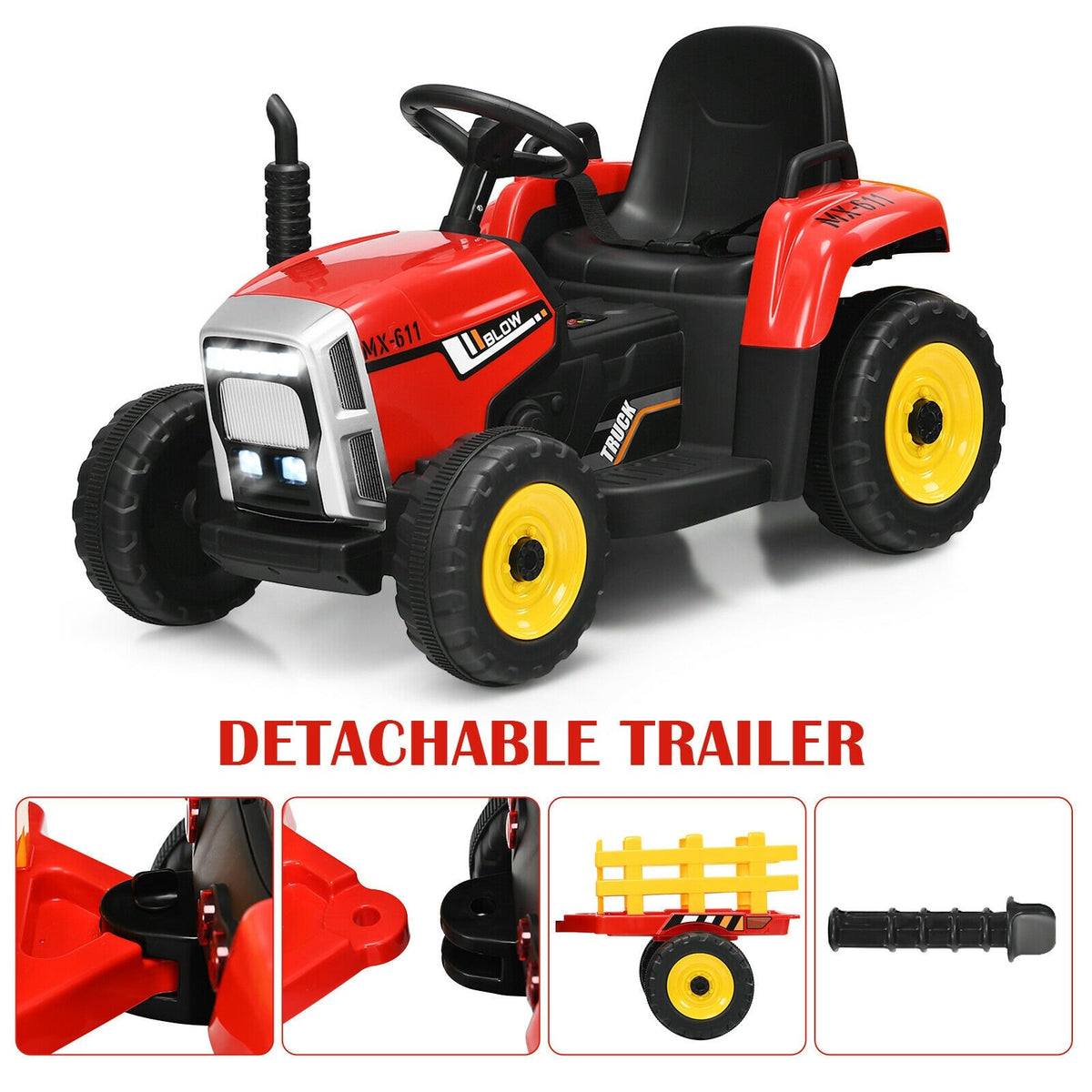 12V Ride on Tractor with 3-Gear-Shift Ground Loader for Kids 3+ Years Old-Red view 6