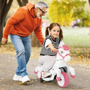 12V Unicorn Ride on Toy with Training Wheels and Horse Riding Mode-Pink view 2