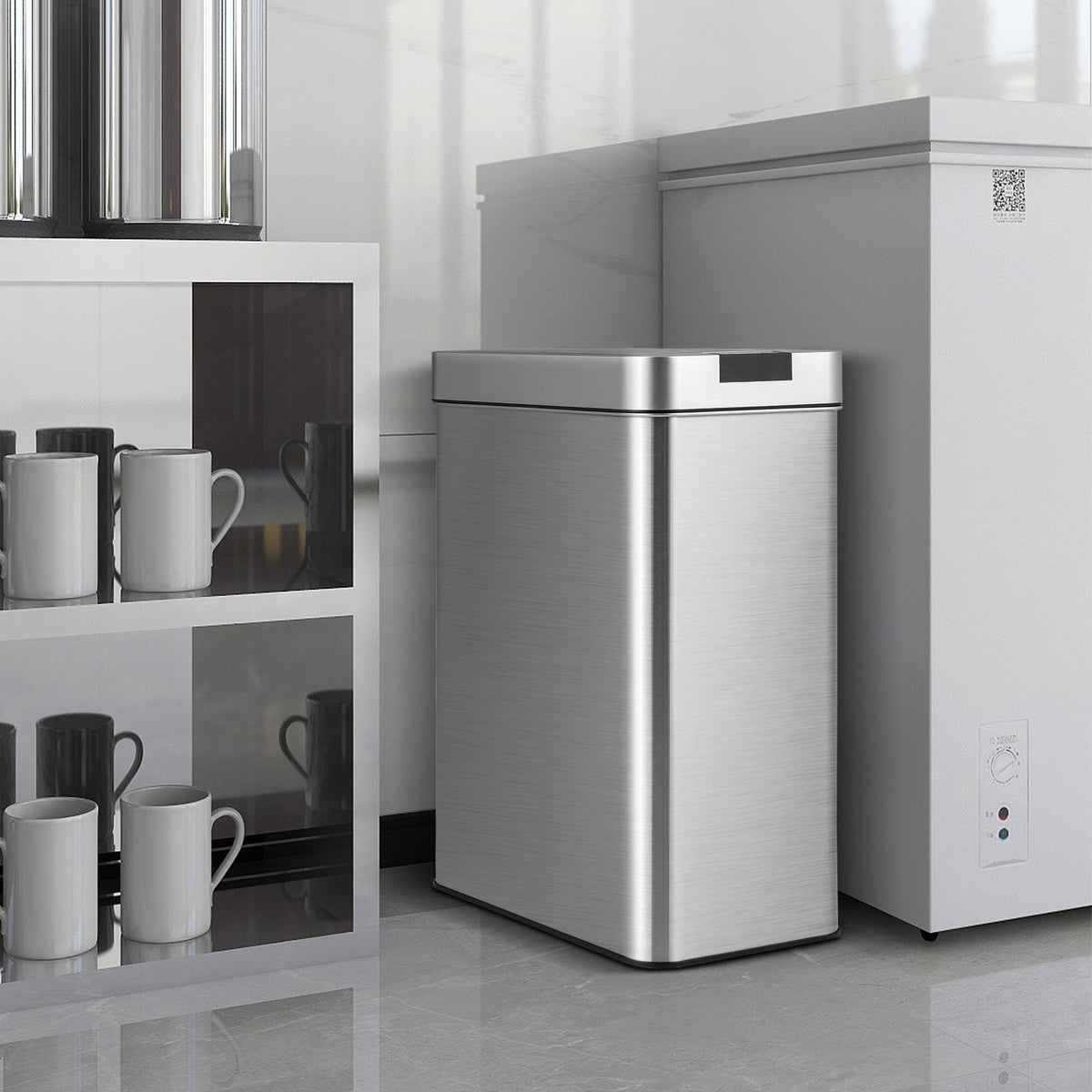 13.2 Gal Slim Kitchen Trash Can with Wing Lids and Stainless Steel Frame-Silver view 2