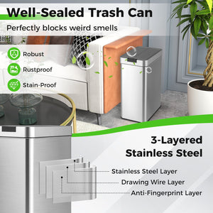 13.2 Gal Slim Kitchen Trash Can with Wing Lids and Stainless Steel Frame-Silver view 6
