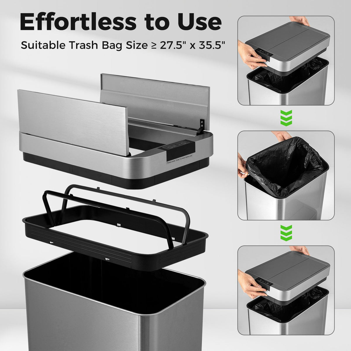13.2 Gal Slim Kitchen Trash Can with Wing Lids and Stainless Steel Frame-Silver view 9