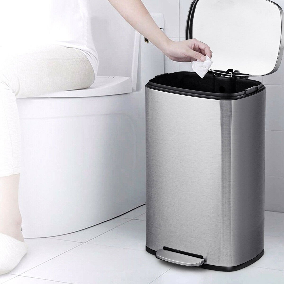 13.2 Gallon Stainless Steel Trash Garbage Can with Bucket view 2