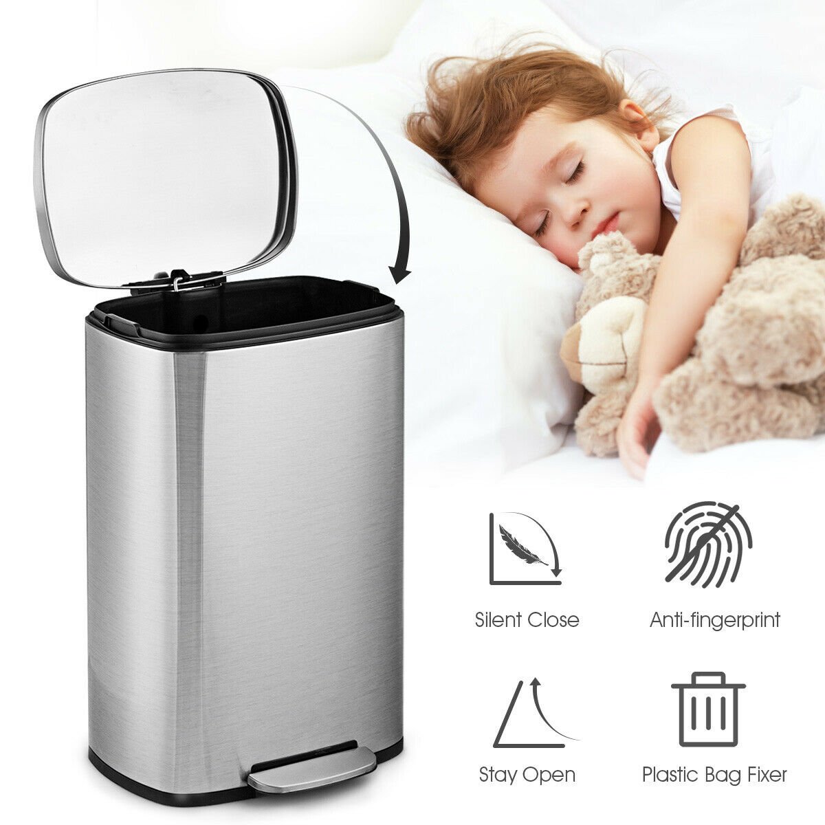 13.2 Gallon Stainless Steel Trash Garbage Can with Bucket view 7