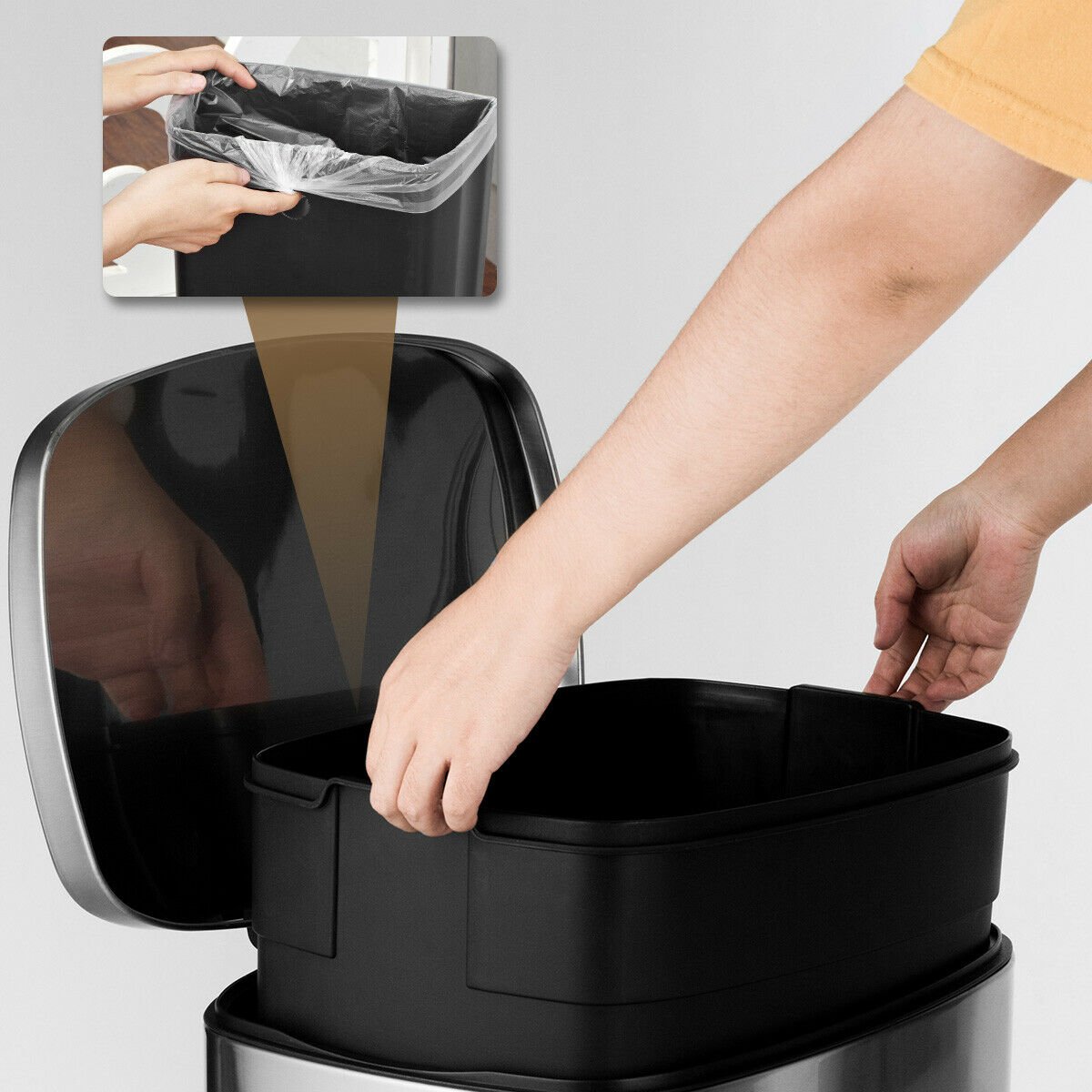 13.2 Gallon Stainless Steel Trash Garbage Can with Bucket view 9