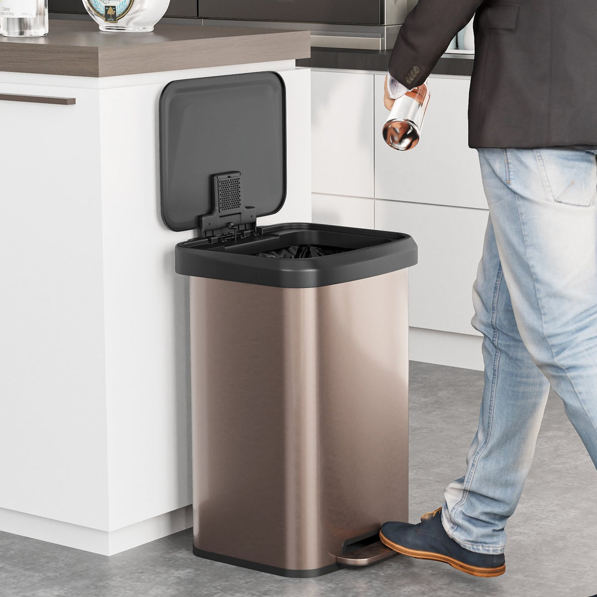 13.2 Gallon Step Trash Can with Soft Close Lid and Deodorizer Compartment-Golden view 2