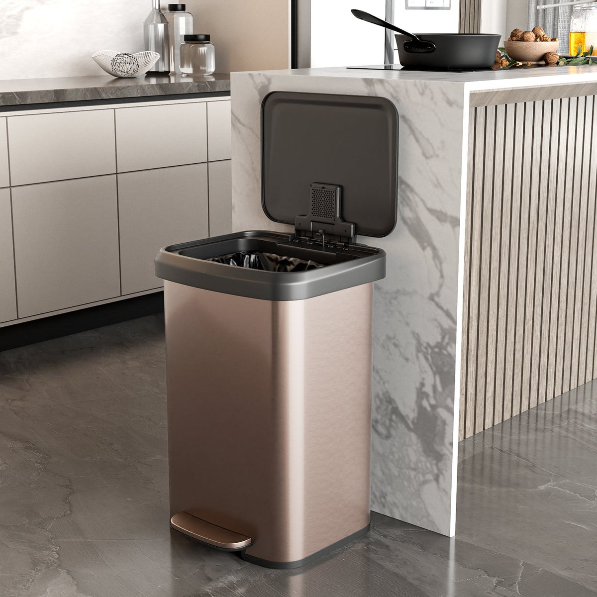 13.2 Gallon Step Trash Can with Soft Close Lid and Deodorizer Compartment-Golden view 3