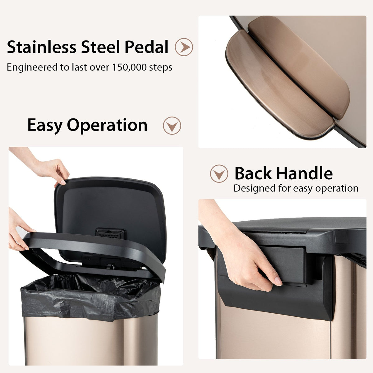 13.2 Gallon Step Trash Can with Soft Close Lid and Deodorizer Compartment-Golden view 6