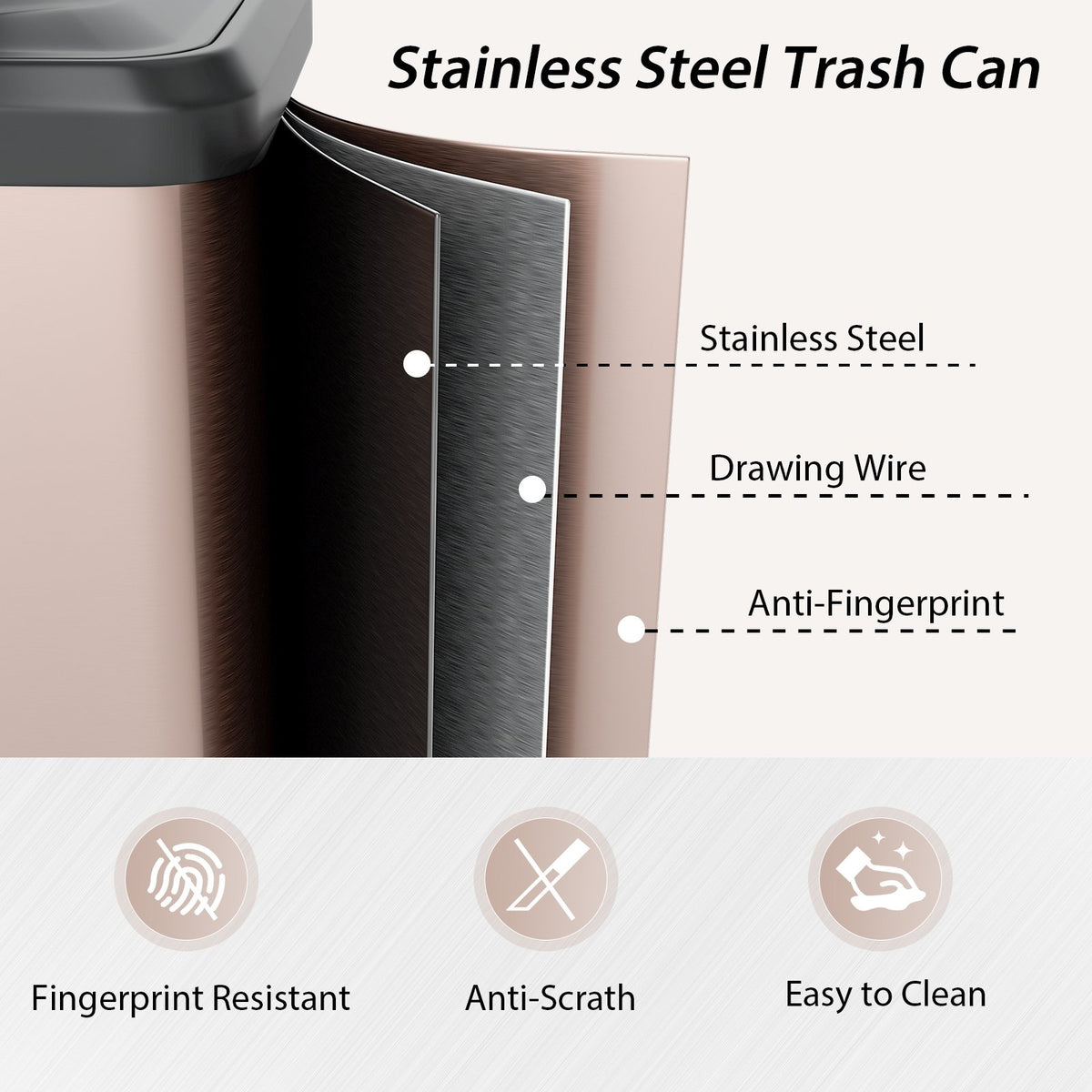 13.2 Gallon Step Trash Can with Soft Close Lid and Deodorizer Compartment-Golden view 8