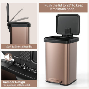13.2 Gallon Step Trash Can with Soft Close Lid and Deodorizer Compartment-Golden view 9
