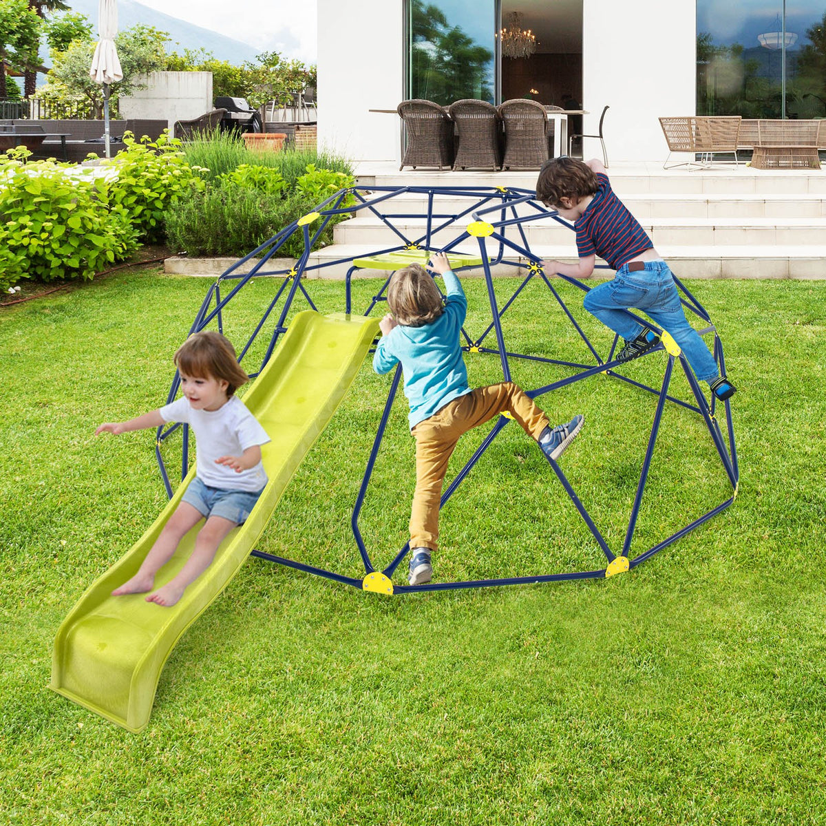 13.3 FT Climbing Dome Geometric Dome Climber with Extended Wavy Slide and 2 Rest Platforms-Multicolor view 3