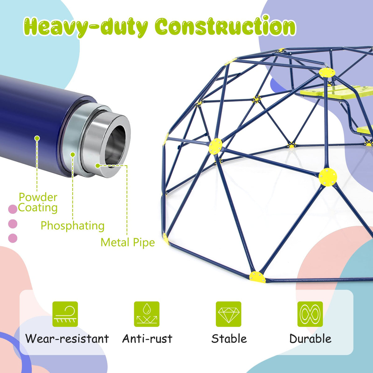 13.3 FT Climbing Dome Geometric Dome Climber with Extended Wavy Slide and 2 Rest Platforms-Multicolor view 8