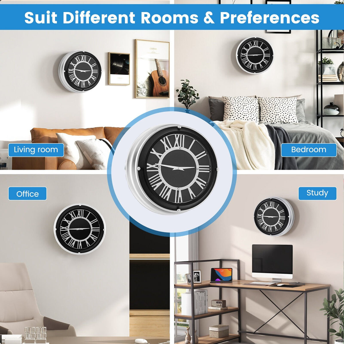 13.5/17.5 Inch Silent Wall Clock with Silver Frame-S view 8