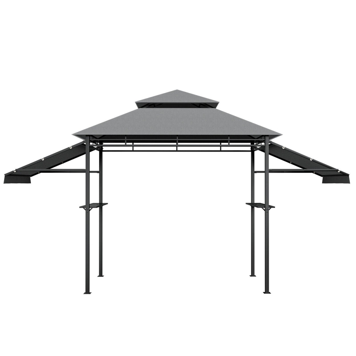 13.5 x 4 Feet Patio BBQ Grill Gazebo Canopy with Dual Side Awnings-Gray