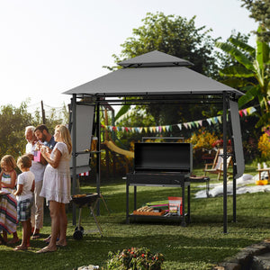 13.5 x 4 Feet Patio BBQ Grill Gazebo Canopy with Dual Side Awnings-Gray view 2