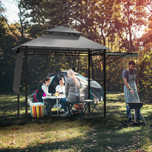 13.5 x 4 Feet Patio BBQ Grill Gazebo Canopy with Dual Side Awnings-Gray view 3