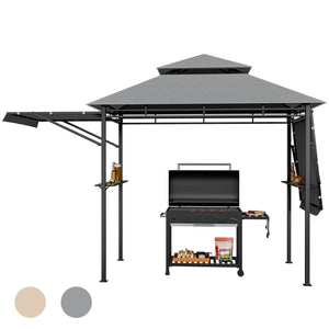 13.5 x 4 Feet Patio BBQ Grill Gazebo Canopy with Dual Side Awnings-Gray view 4
