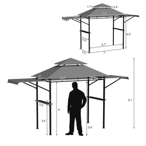 13.5 x 4 Feet Patio BBQ Grill Gazebo Canopy with Dual Side Awnings-Gray view 5