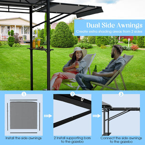 13.5 x 4 Feet Patio BBQ Grill Gazebo Canopy with Dual Side Awnings-Gray view 8