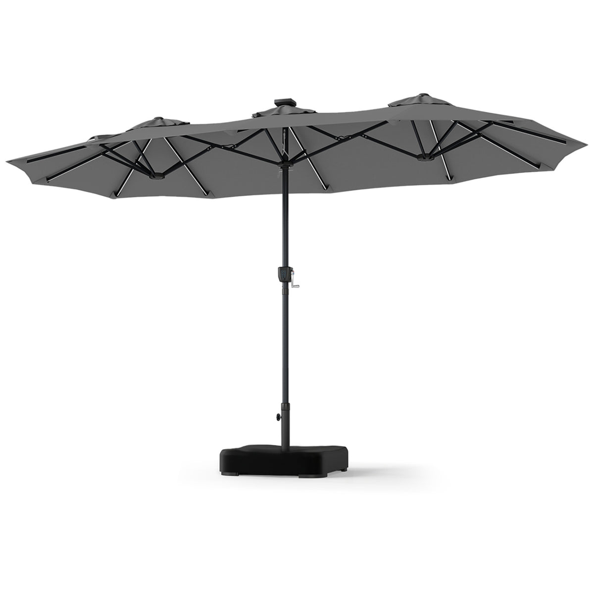 13 FT Double-Sided Patio Umbrella with 108 LED Lights and Base Included-Gray
