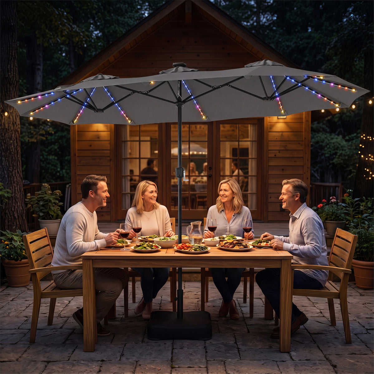 13 FT Double-Sided Patio Umbrella with 108 LED Lights and Base Included-Gray view 2