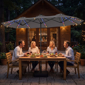 13 FT Double-Sided Patio Umbrella with 108 LED Lights and Base Included-Gray view 2