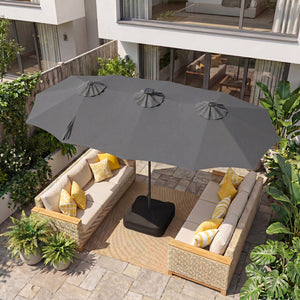 13 FT Double-Sided Patio Umbrella with 108 LED Lights and Base Included-Gray view 3
