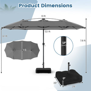 13 FT Double-Sided Patio Umbrella with 108 LED Lights and Base Included-Gray view 5