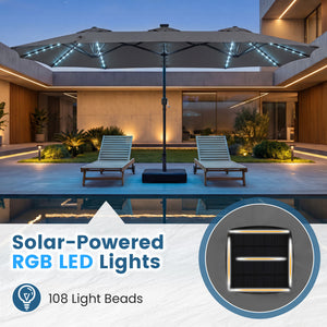 13 FT Double-Sided Patio Umbrella with 108 LED Lights and Base Included-Gray view 6