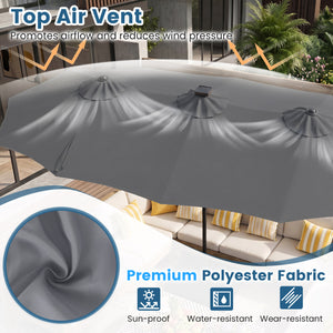 13 FT Double-Sided Patio Umbrella with 108 LED Lights and Base Included-Gray view 7