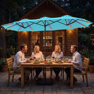 13 FT Double-Sided Patio Umbrella with 108 LED Lights and Base Included-Turquoise view 2