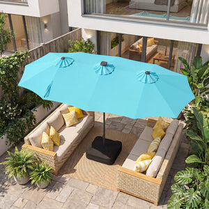 13 FT Double-Sided Patio Umbrella with 108 LED Lights and Base Included-Turquoise view 3