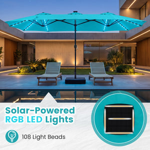 13 FT Double-Sided Patio Umbrella with 108 LED Lights and Base Included-Turquoise view 6