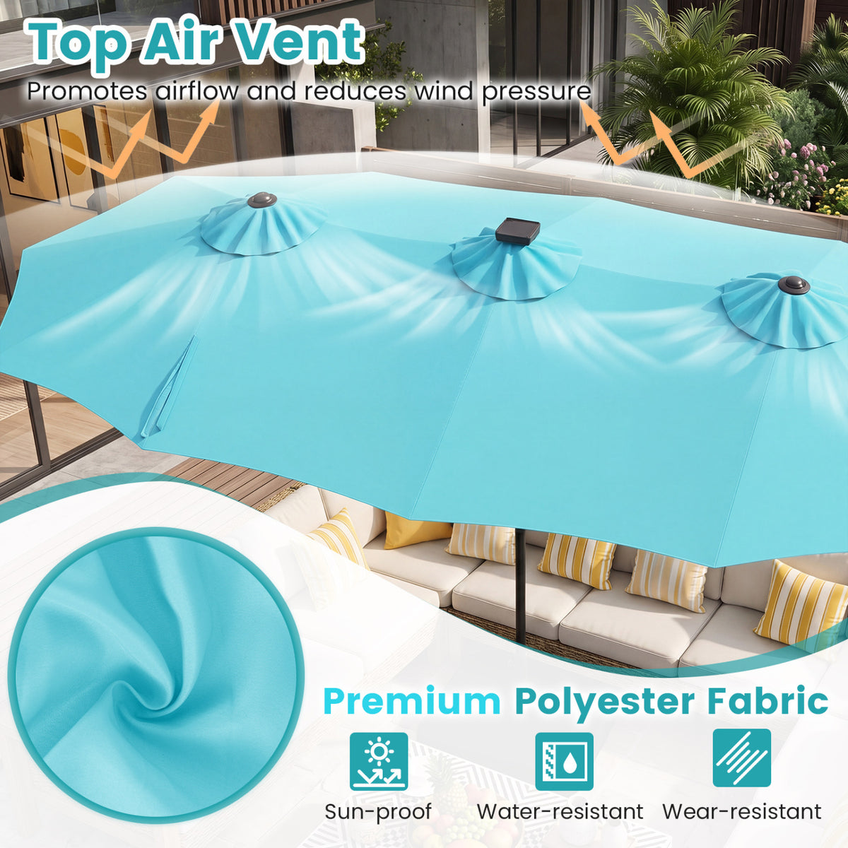 13 FT Double-Sided Patio Umbrella with 108 LED Lights and Base Included-Turquoise view 7