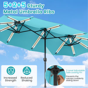 13 FT Double-Sided Patio Umbrella with 108 LED Lights and Base Included-Turquoise view 8