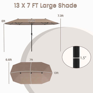 13 FT Large Patio Umbrella Outdoor Double-Sided Table Market Umbrella with Crank Handle-Coffee view 5