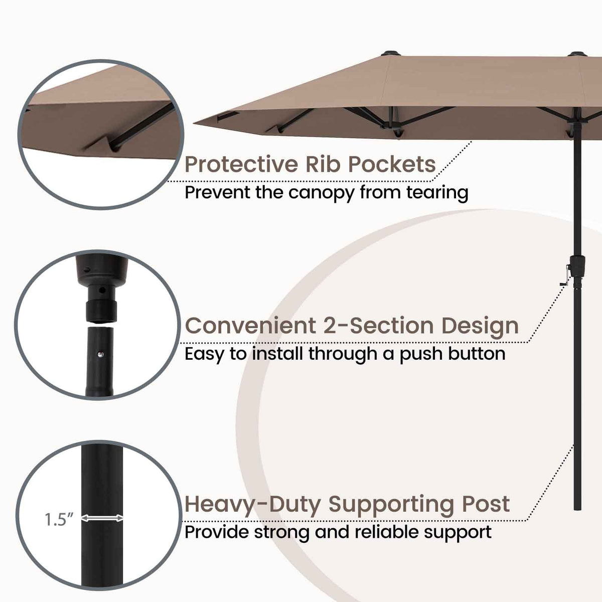 13 FT Large Patio Umbrella Outdoor Double-Sided Table Market Umbrella with Crank Handle-Coffee view 7