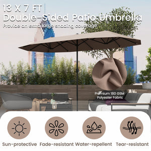 13 FT Large Patio Umbrella Outdoor Double-Sided Table Market Umbrella with Crank Handle-Coffee view 8