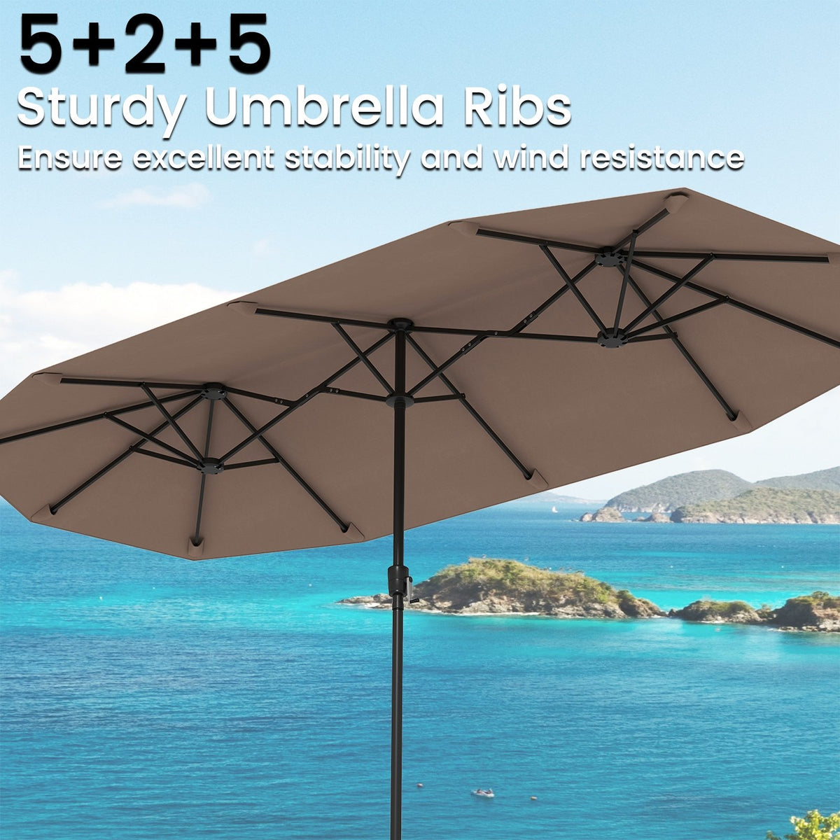13 FT Large Patio Umbrella Outdoor Double-Sided Table Market Umbrella with Crank Handle-Coffee view 9
