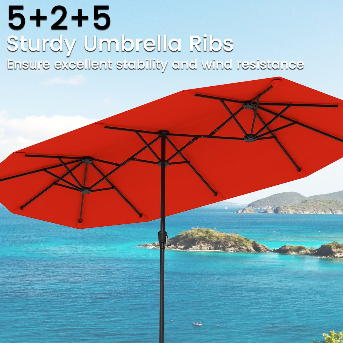 13 FT Large Patio Umbrella Outdoor Double-Sided Table Market Umbrella with Crank Handle-Orange view 9