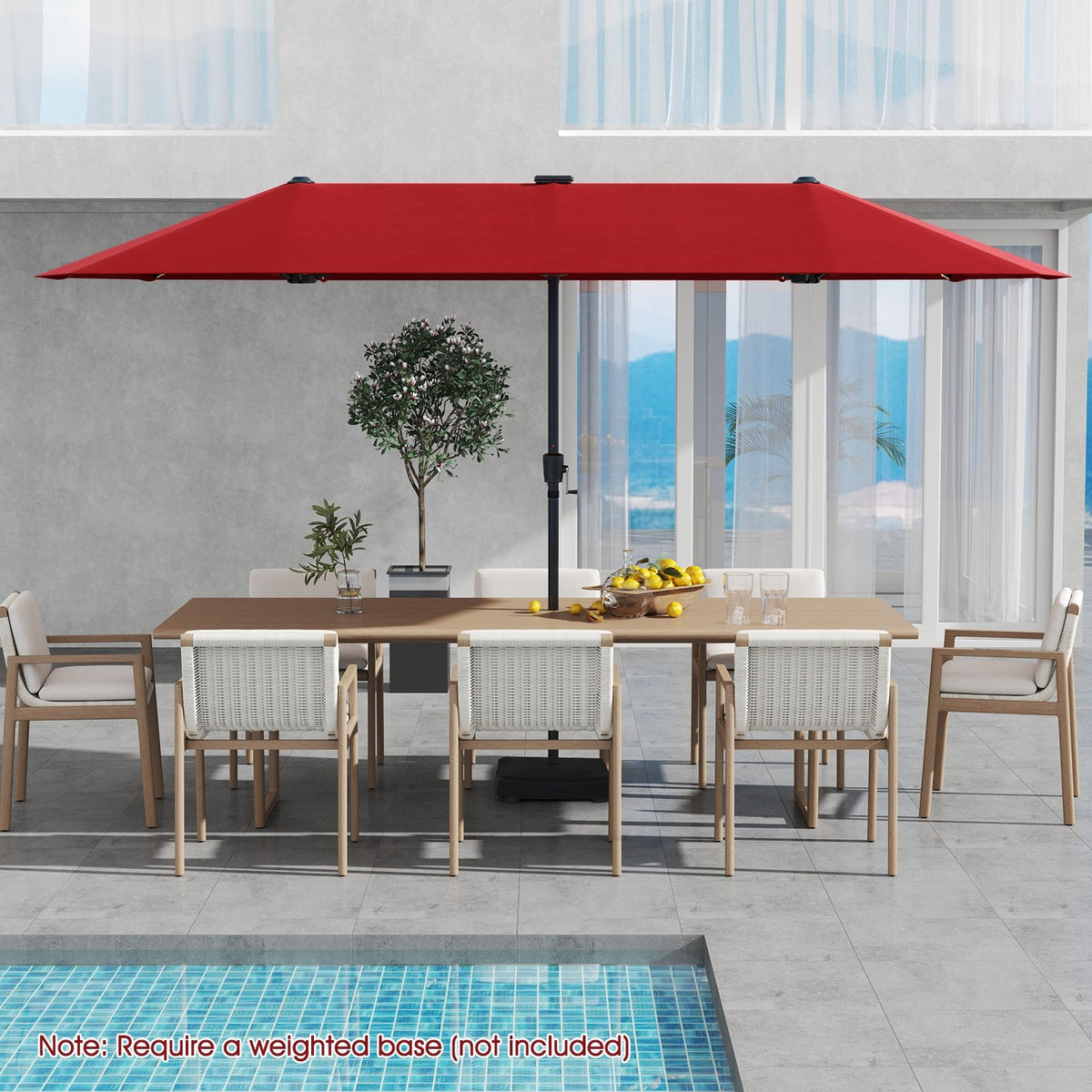 13 FT Large Patio Umbrella with LED Solar Lights and Crank Handle-Red view 2